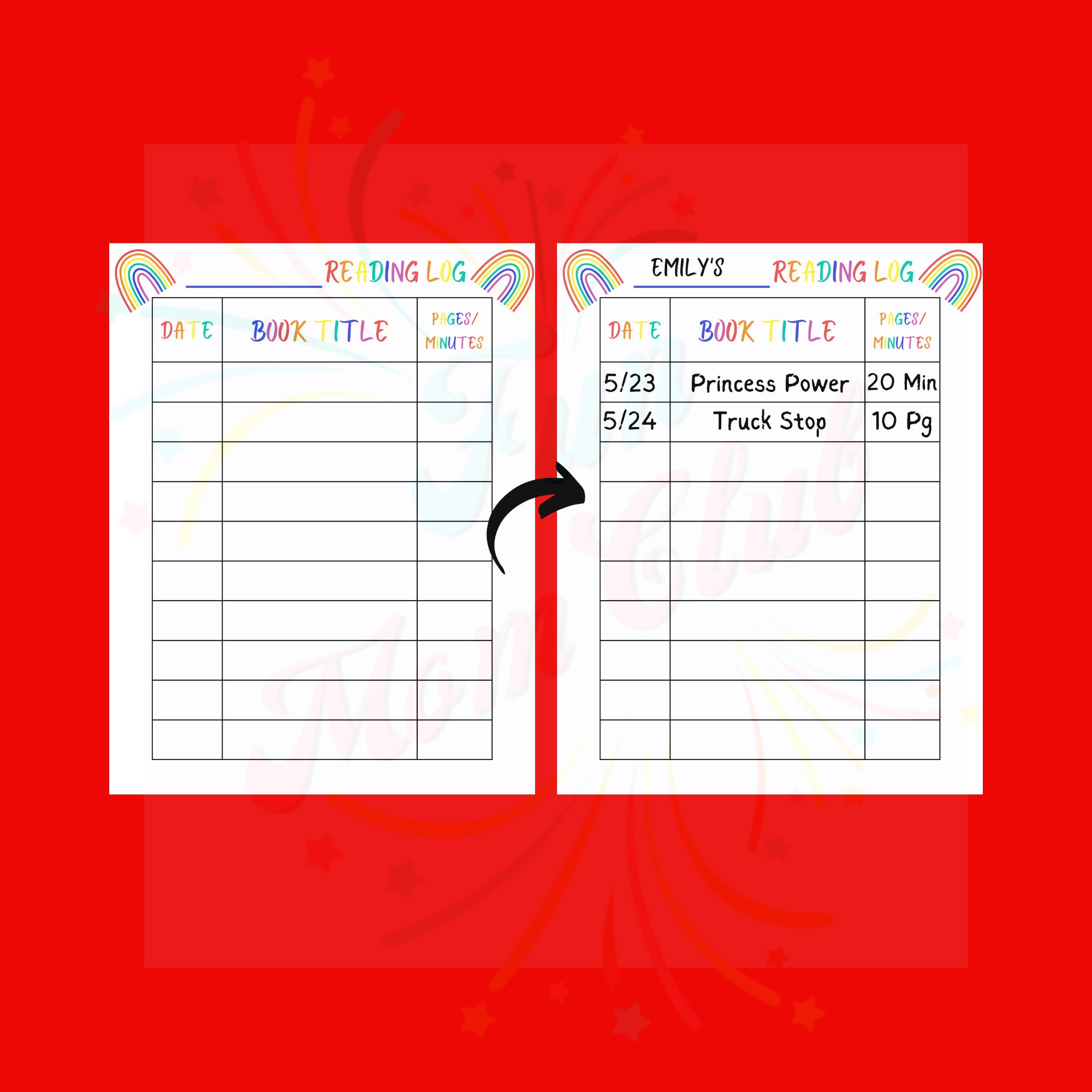 Rainbow Reading Tracker for Kids Printable Reading Log Reading List ...