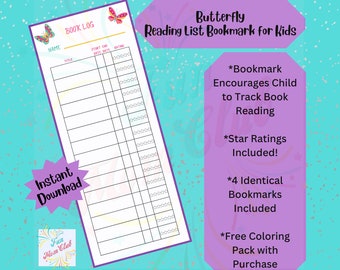 Butterfly Theme Library Bookmark Printable Kids Reading Tracker Reading List Bookmark Book Tracker Child Summer Reading Challenge Book Log