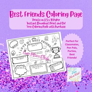 Printable Best Friends Coloring Sheet Kids Coloring Page Friend Birthday Card Girl Gift Adult Coloring Best Friend Forever Present Best Buds