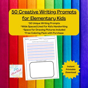 Printable Creative Writing Prompts for Kids Summer Journal Handwriting Practice Home School Activity Learning Resources for Elementary Kids