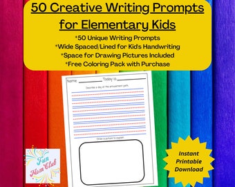 Indicaciones de escritura creativa imprimibles para niños Diario de verano Práctica de escritura a mano Actividad escolar en el hogar Recursos de aprendizaje para niños de primaria
