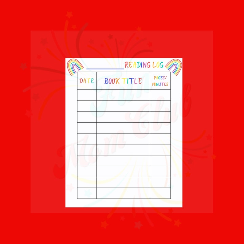 Rainbow Reading Tracker for Kids Printable Reading Log Reading List ...