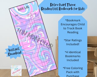 Retro Swirl Theme Library Bookmark Printable Kids Reading Tracker Reading List Bookmark Child Summer Reading Challenge Book Log