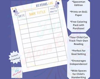 Spaceman Reading Tracker for Kids Printable Reading Log Reading List Book Tracker Child Reading Challenge Kid Summer Reading Log Montessori