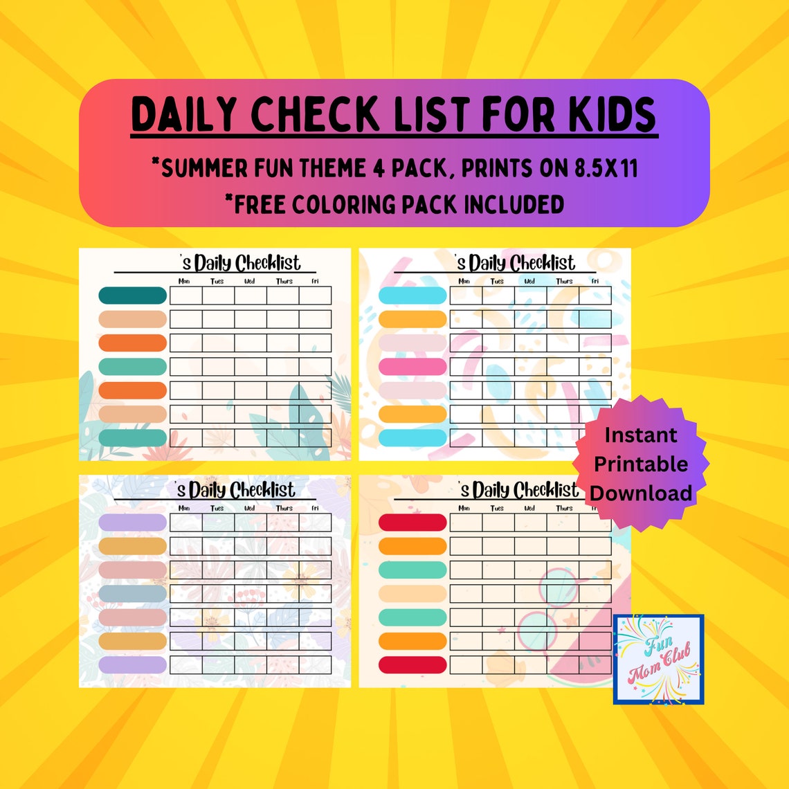 Printable Daily Checklist Kids Chore Behavior Chart Summer Rules Kids ...