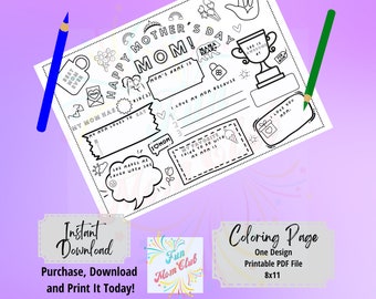Happy Mother's Day Coloring Page Printable Mother's Day Gift Printable for Kids All About Mom Fill In Template Mother’s Day Activity