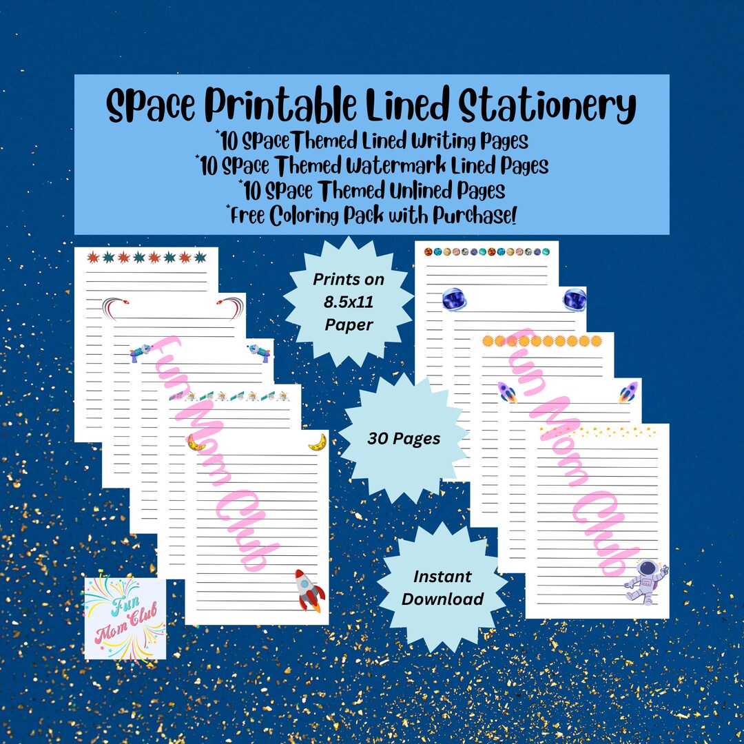 Printable Space Kids Stationery Boy Birthday Gift Lined Paper Journal ...