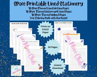 Espacio imprimible para niños, papelería, regalo de cumpleaños para niño, diario de papel forrado, espacio, regalo de cumpleaños, indicaciones de escritura, carta de escritura creativa