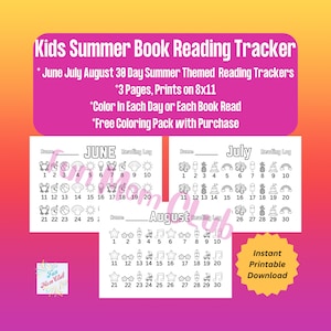 Kids Summer Reading Month 30 Days 3pk Tracker Printable Reading Log Color In Page Book Tracker Child Reading Challenge Kid Summer Reading