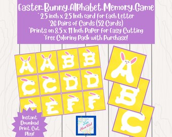 Conejito de Pascua Alfabeto Memoria Juego de cartas Actividad educativa Guardería Hogar Escuela Imprimible Preescolar Jardín de infantes Aprendizaje temprano