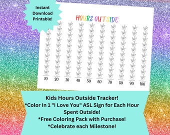 Te amo ASL 100 horas al aire libre Tracker 4 Kids Play Color imprimible en el gráfico de tiempo al aire libre para niños Nature Tracker Rutina Habit Tracker