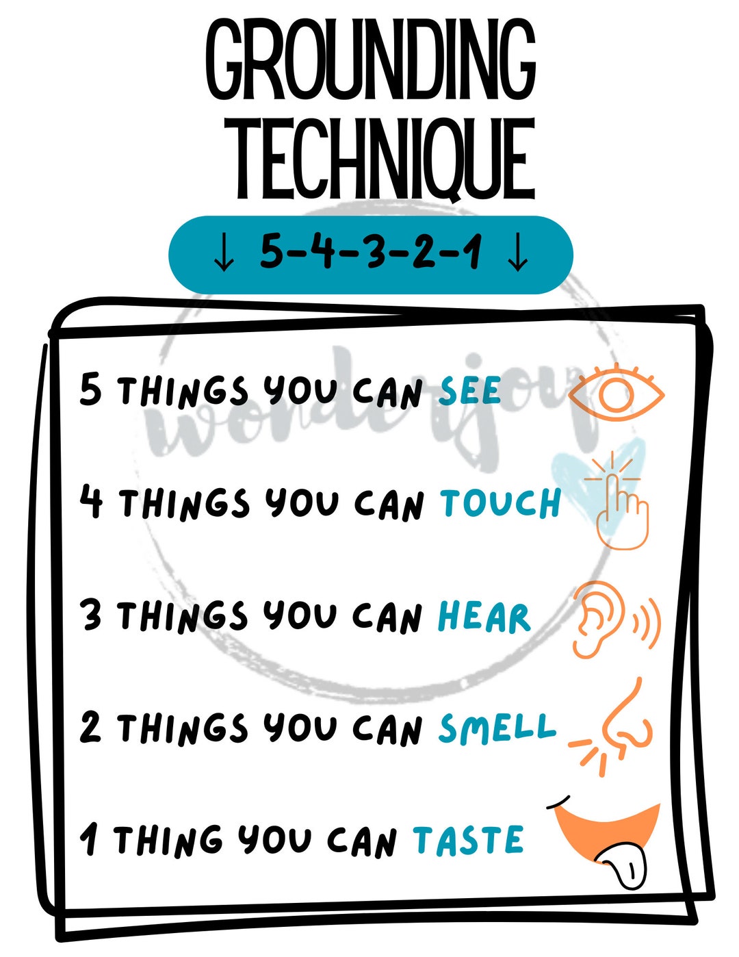 Grounding Technique Printable, 5-4-3-2-1 Includes Both English AND ...