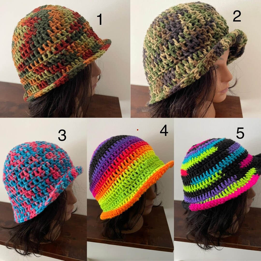 Various Handmade Crochet Bucket Hats - Multicolor Festival