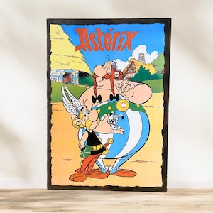 Asterix and Obelix painting in enamel plate style
