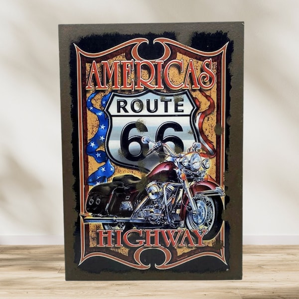 Tableau Route 66 façon plaque émaillée