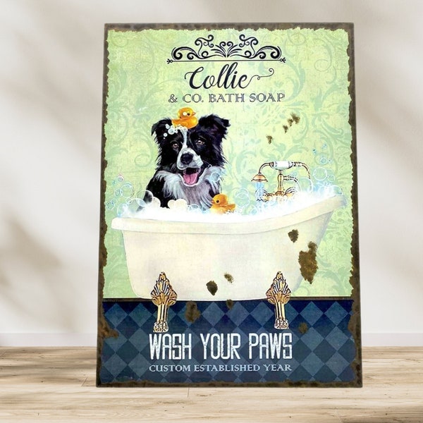 Tableau Border collie façon plaque émaillée