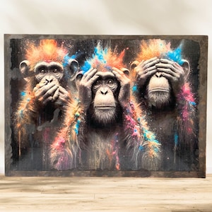 Tableau singes de la sagesse façon plaque émaillée