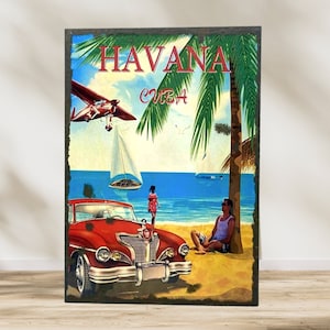 Havana Cuba enamel plaque style painting