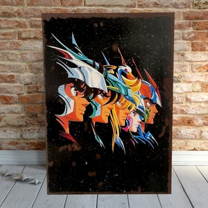 Knights of the Zodiac painting in enamel plaque style