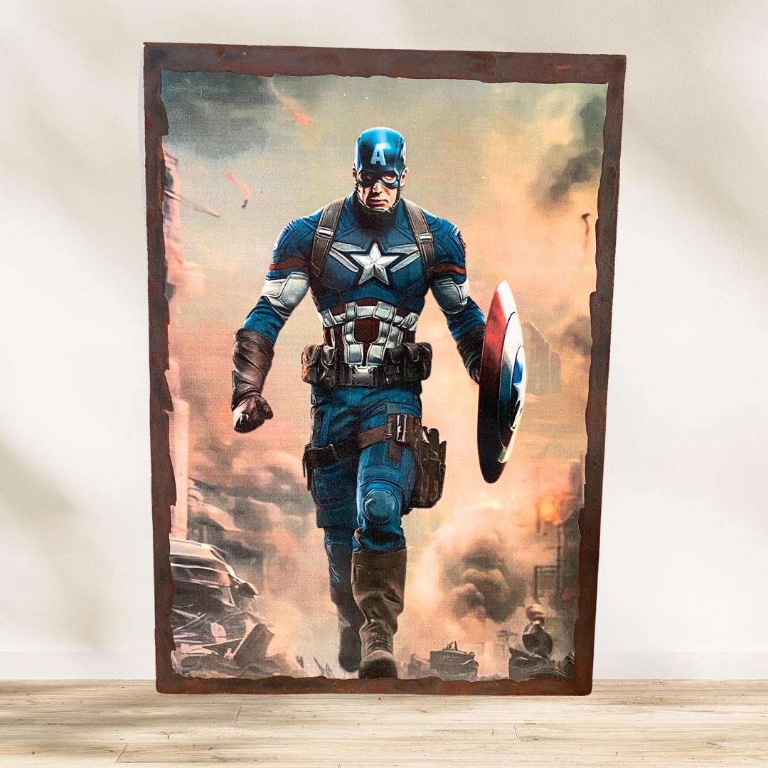 Photo Signée Captain America Par Chris Evans - Support 25,4x20,3 Cm - Décoration Murale Marvel - Cadeau Fan