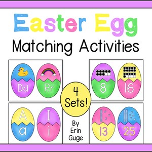 Preschool & Kindergarten Easter Activities: Beginning Sounds, Uppercase Lowercase Match, Ten Frames, Base Ten Pieces