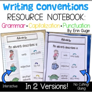 Writing Conventions Notebook: Grammar, Capitalization, Punctuation (in 2 formats)