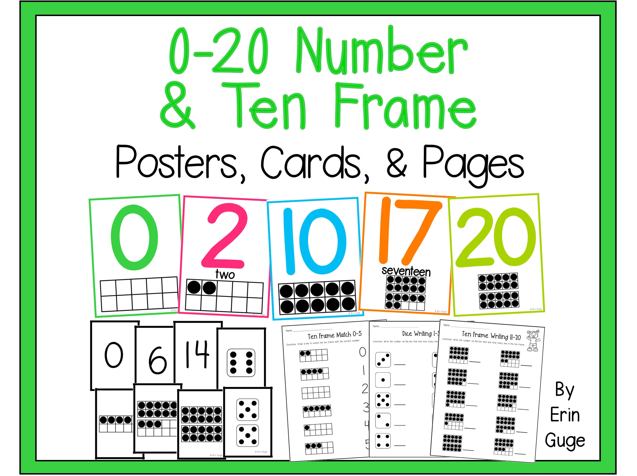 0-20 Number and Ten Frame Posters, Cards, and Practice Pages - Etsy