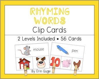 Phonemic Awareness: Rhyming Words Clip Cards (2 Levels Included)