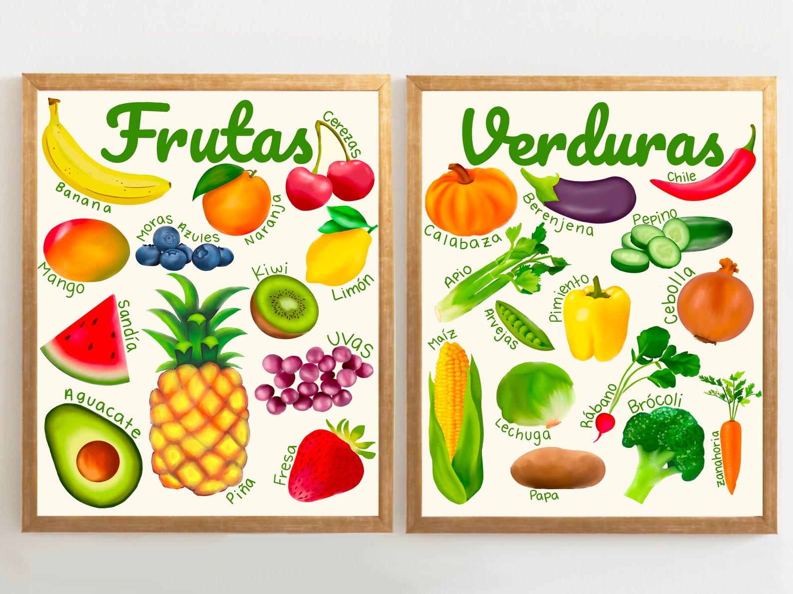 Spanish Fruits and Vegetables Poster, Bilingual Children Decor, Kids ...