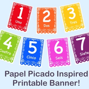 Spanish Number Line, Papel Picado Banner/Poster Classroom Decor, Nursery Decor, Bilingual Children, Rainbow Number Line, Educational Spanish
