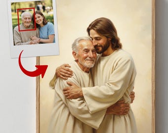 Retrato conmemorativo personalizado: Jesús abrazando a un ser querido (descarga digital)