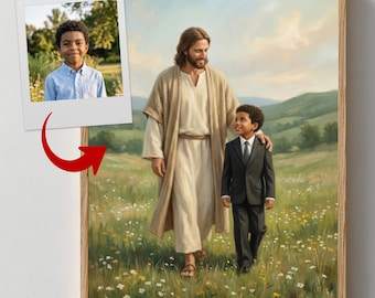 Retrato personalizado de Jesús y su hijo / Arte cristiano de pared personalizado (descarga digital)