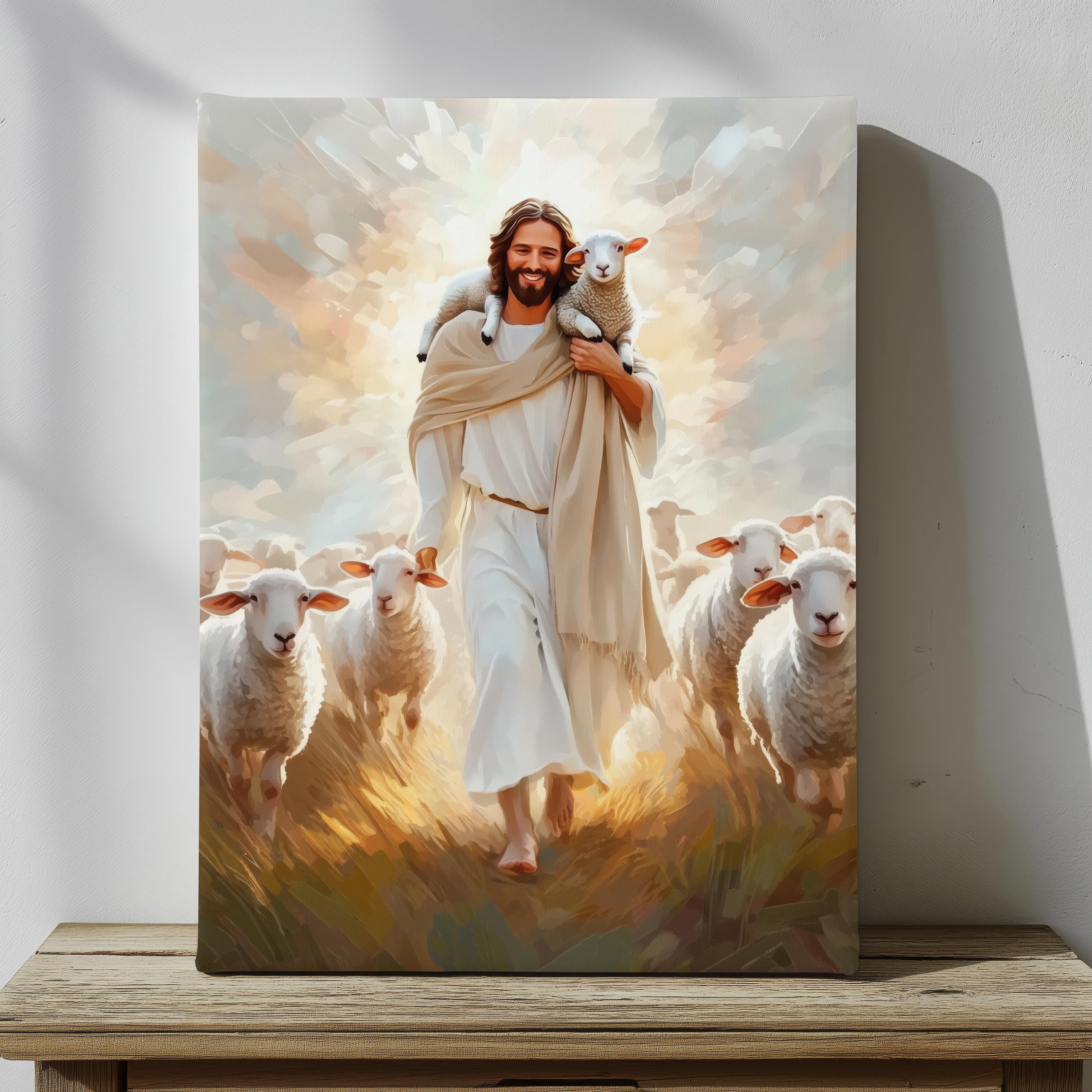 善き羊飼いの芸術：子羊を救うイエス、キリスト教聖書の印刷物