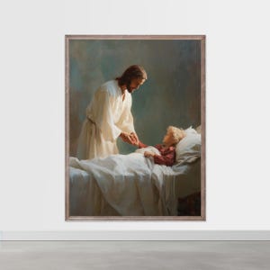 Healing Touch of Jesus – Christian Wall Art Printable, Jesus with Sick Child in Bed, Faith-Based Artwork for Comfort, Illness, and Prayer