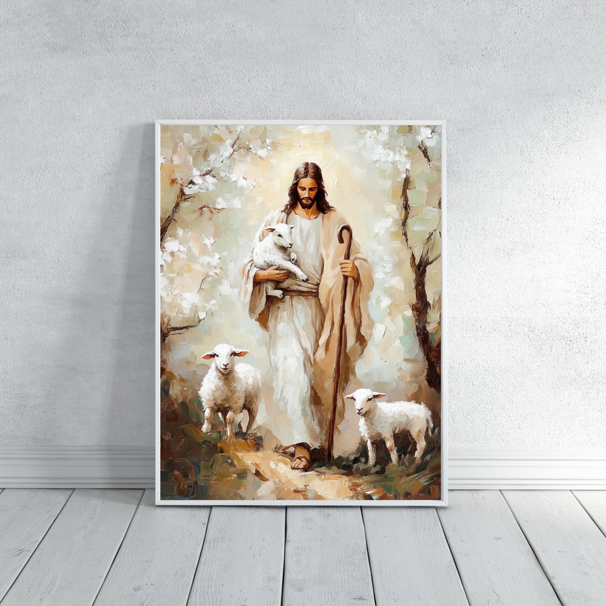 イエス、善き羊飼いのアート：キリスト教聖書の一節のプリント