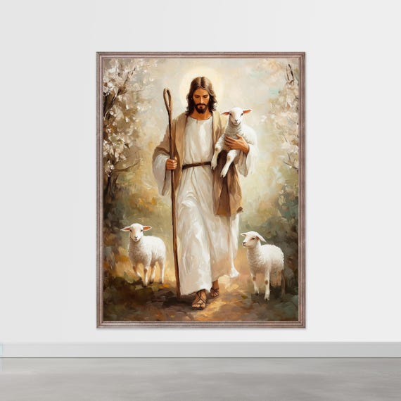 イエスと子羊のアート：キリスト教のホームデコレーション（デジタル