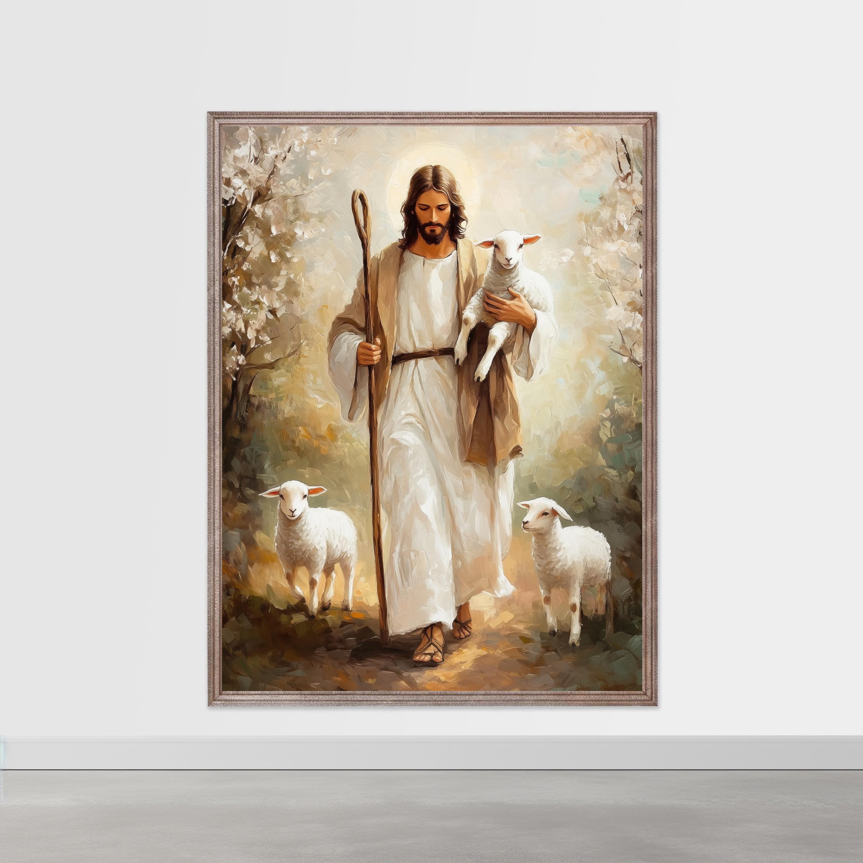 イエスと子羊のアート：キリスト教のホームデコレーション（デジタル