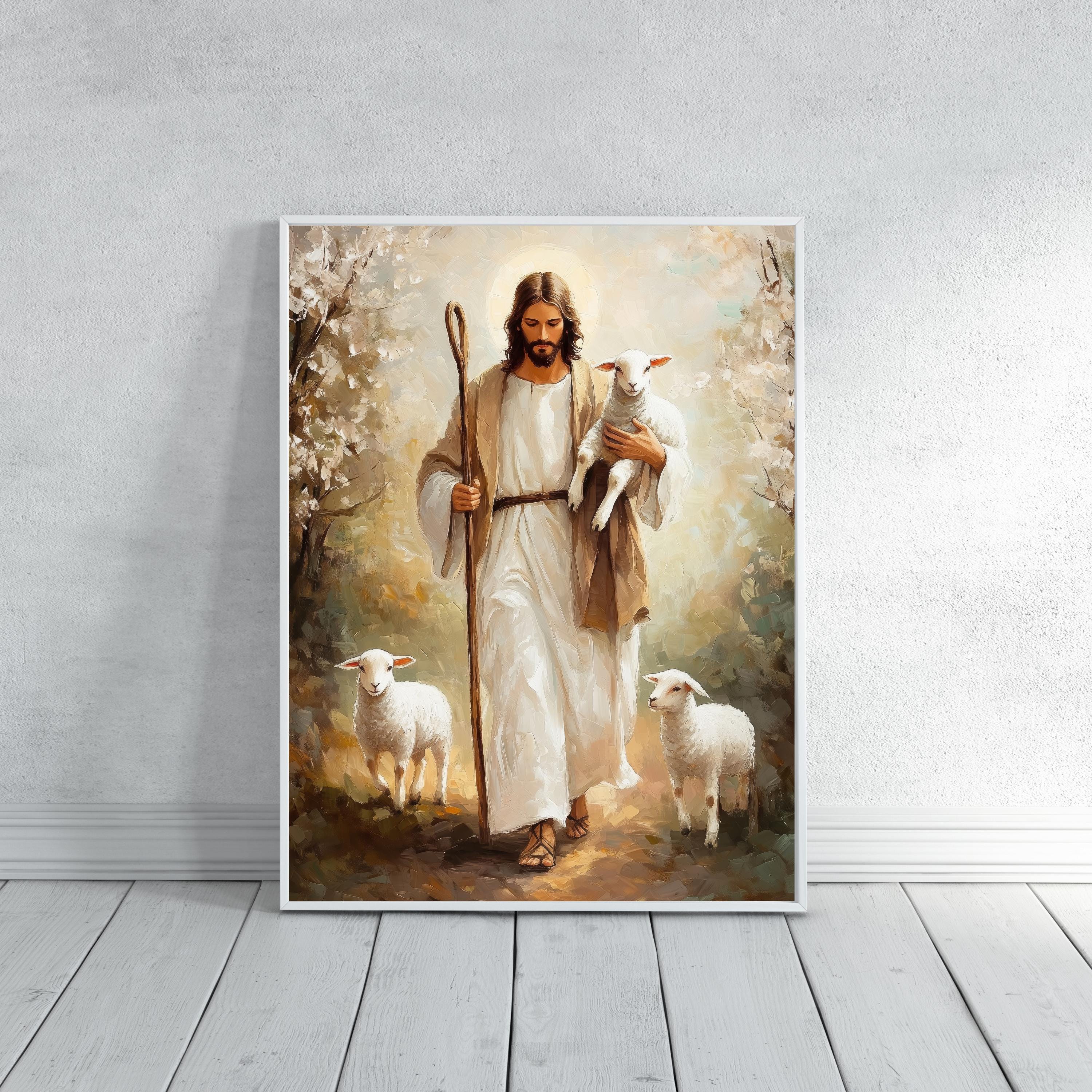 イエスと子羊のアート：キリスト教のホームデコレーション（デジタル