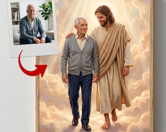 Retrato personalizado del abuelo / Arte conmemorativo de Jesús caminando (Descarga digital)