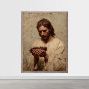 Jesus with Crown of Thorns – Christian Wall Art Printable, Passion of Christ Oil Painting, Easter Crucifixion Decor, Faith-Based Artwork