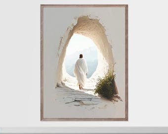 He Is Risen Easter Art: Empty Tomb Scene, Christian Poster (Digital Download)