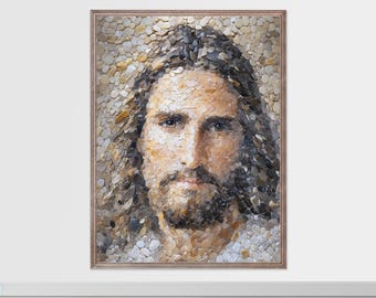 Cornerstone - Arte de mosaico con retrato de Jesús, obra cristiana en piedra, decoración de pared con fe, impresión digital religiosa, diseño de mosaico inspirado en la Biblia