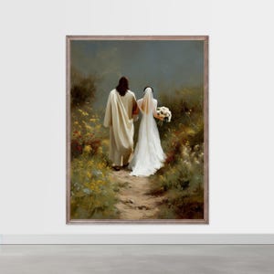 Walk in Faith – Jesus and Bride Wall Art Printable, Christian Wedding Gift, Spiritual Marriage Blessing, Faith-Based Bridal Decor