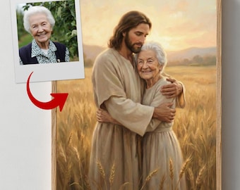 Retrato personalizado del abrazo de Jesús / Arte conmemorativo cristiano (descarga digital)