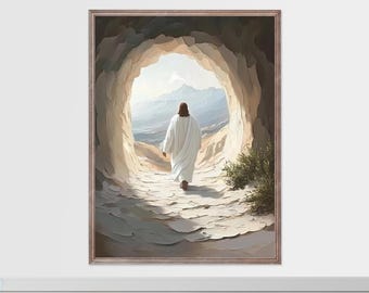 Jesus Resurrection Art: Empty Tomb Scene, Christian Easter Decor (Digital Download)