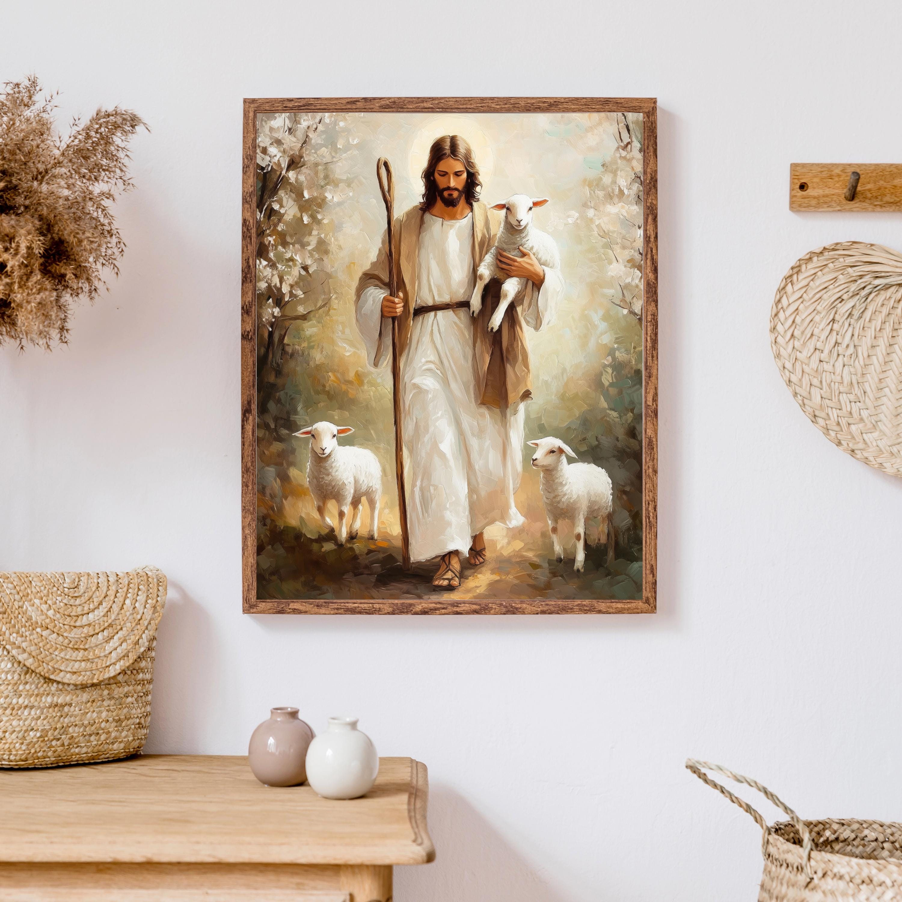 イエスと子羊のアート：キリスト教のホームデコレーション（デジタル