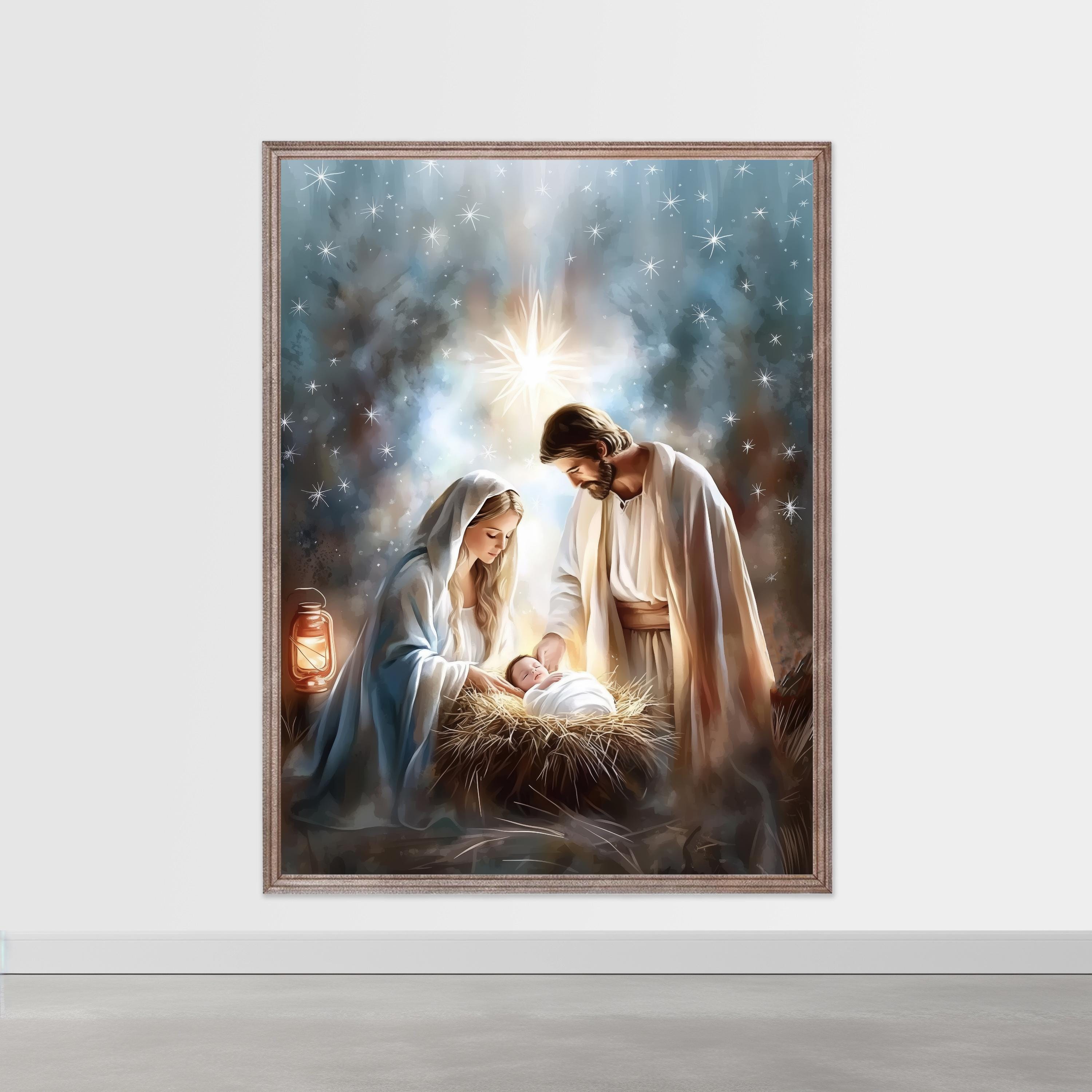 キリスト降誕のアートプリント：聖家族、ベツレヘムの星（デジタル