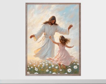 Jesus and Girl Dancing Art Print: Christian Home Decor (Digital Download)