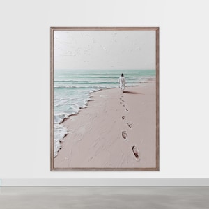 Footprints of Grace – Jesus Walking on Beach Art, Christian Printable Wall Decor, Faith-Inspired Oil Painting Style, Spiritual Ocean Scene