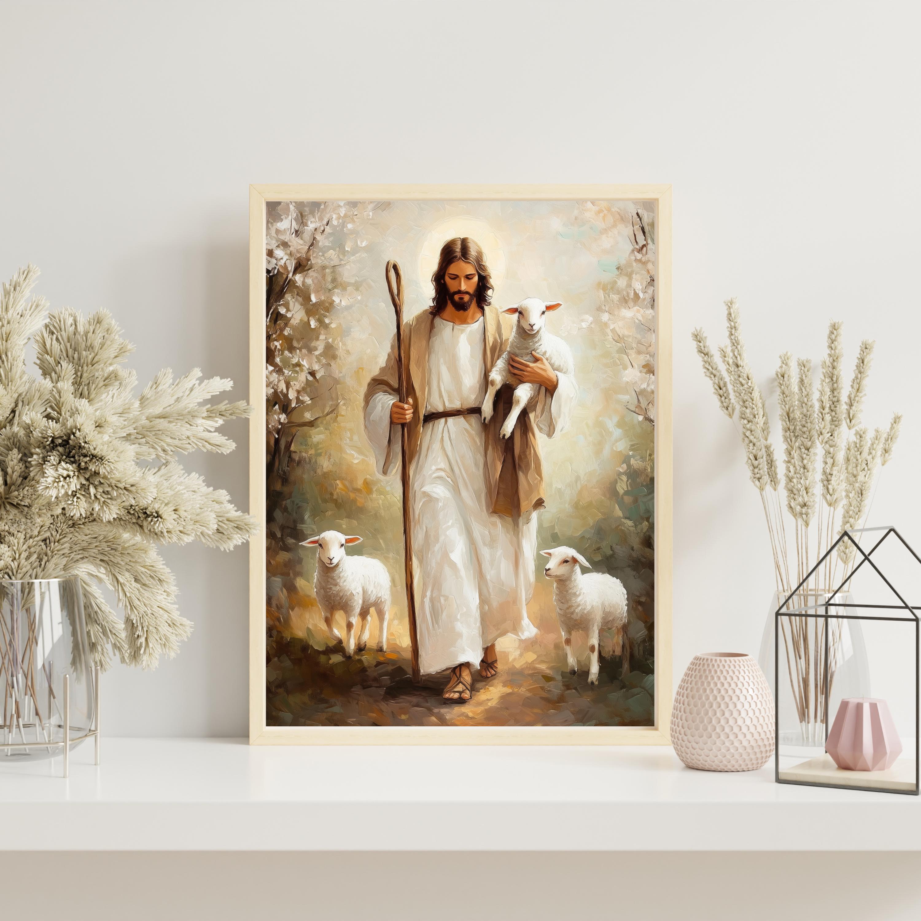 イエスと子羊のアート：キリスト教のホームデコレーション（デジタル